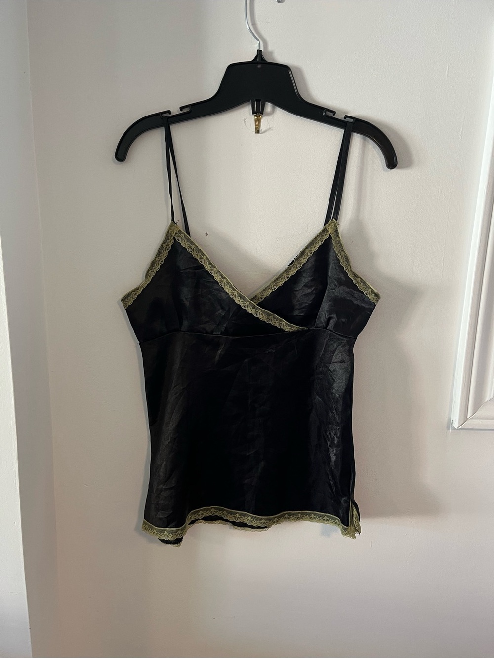 Satin Lace trimmed Cami Top Black and Green Size Small